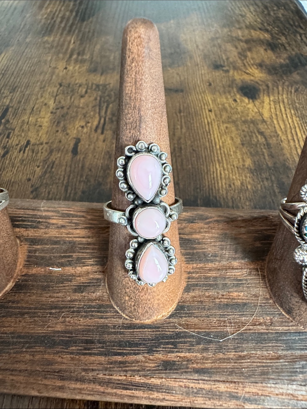 Sterling Silver Pink Stone Triple Teardrop Ring